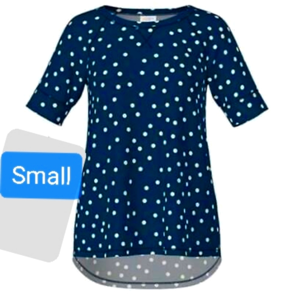 Lularoe Hailey Hi-Low Blue with White Polka Dot Top (Small)